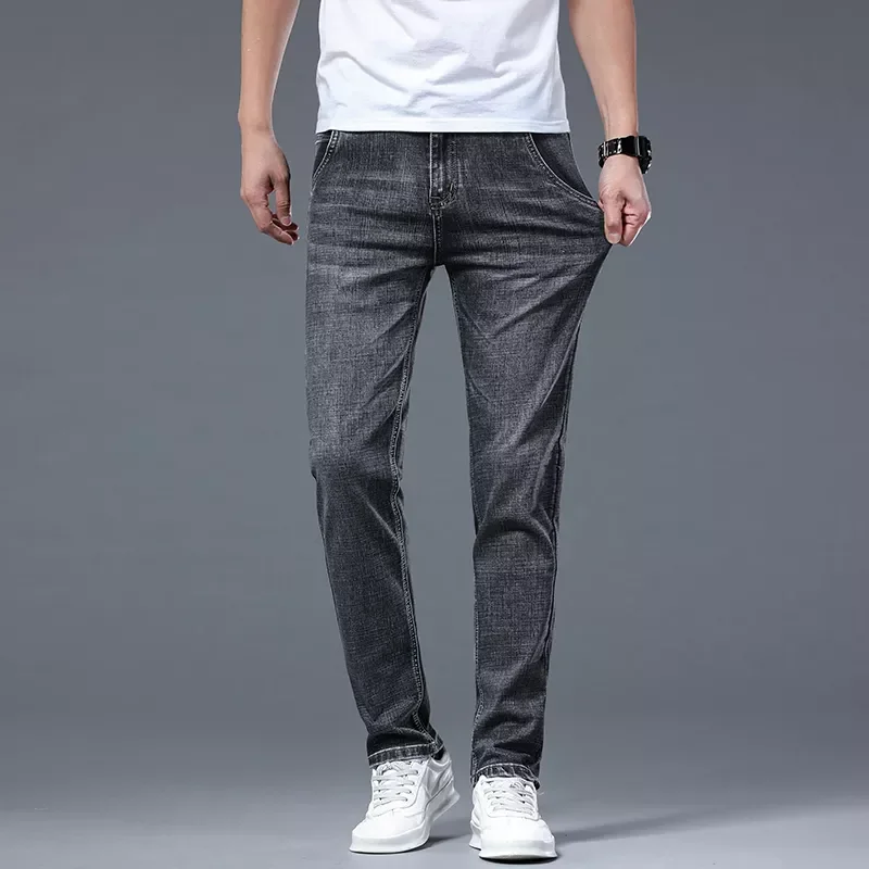 2022New Regular Fit Thin Light Blue Jeans 2022 Spring Summer New Fashion Casual Cotton Stretch Pants Denim Trousers Male Brand