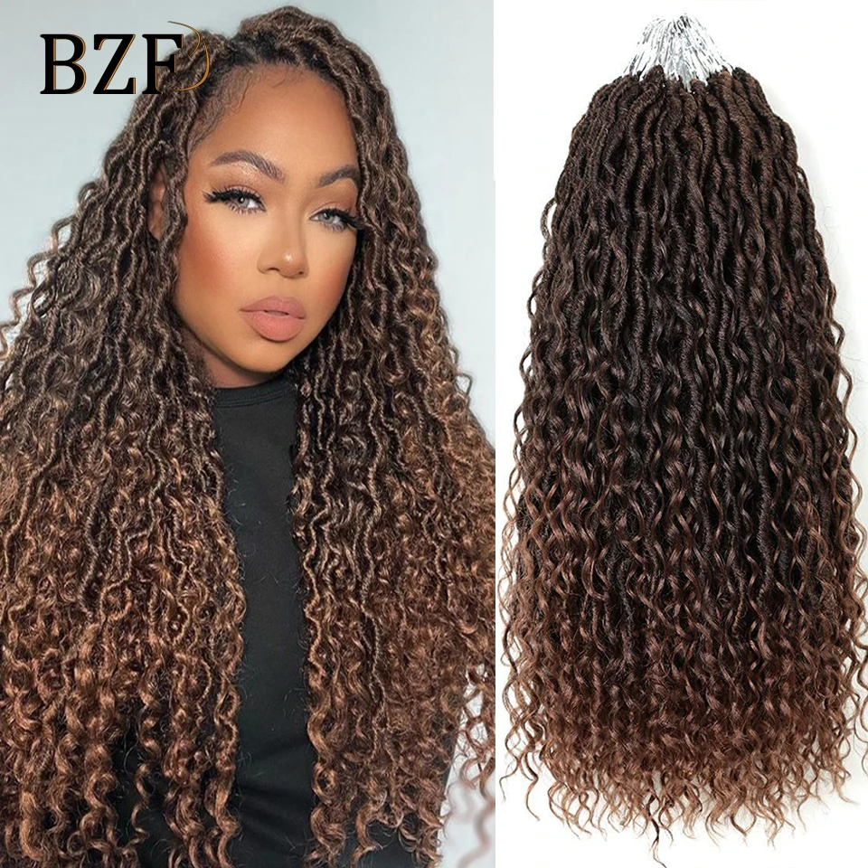 

18 Inch Ombre Brown Goddess Faux Locs Crochet Hair Braids Curly Ends Pre Looped Red River Locs Braiding Hair Extension For Women