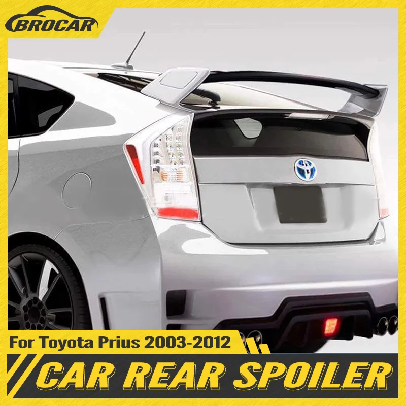 For Toyota Prius 2003-2012 Black Spoiler ROWEN Style ABS Plastic Rear Roof White Spoiler Wing Trunk Lip Boot Cover Car Styling