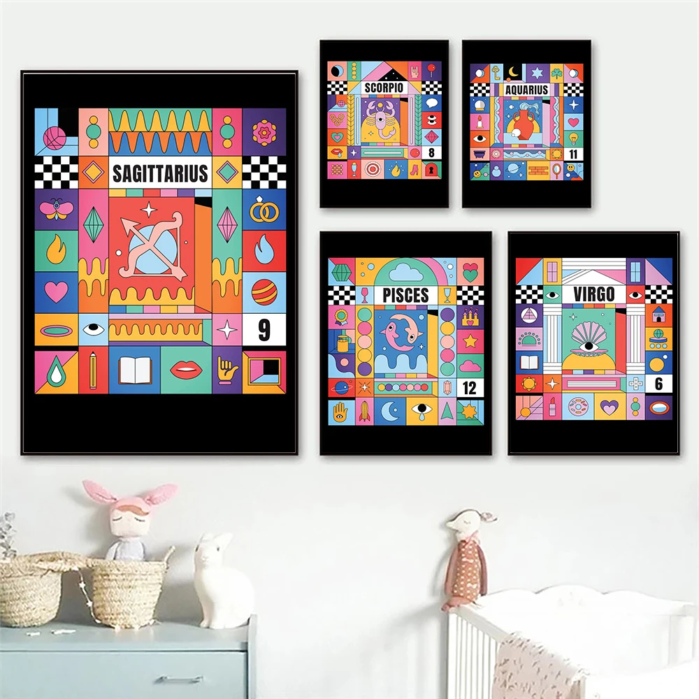 

Abstract Capricorn Zodiac Leo Pop Art Poster Print Constellation Canvas Painting Room Home Decor Sagittarius Cartoon Kids Luck
