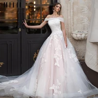 2022 appliques bride gown backless lace up off the shoulder wedding dress sweep train robe de mari%c3%a9e custom made for women