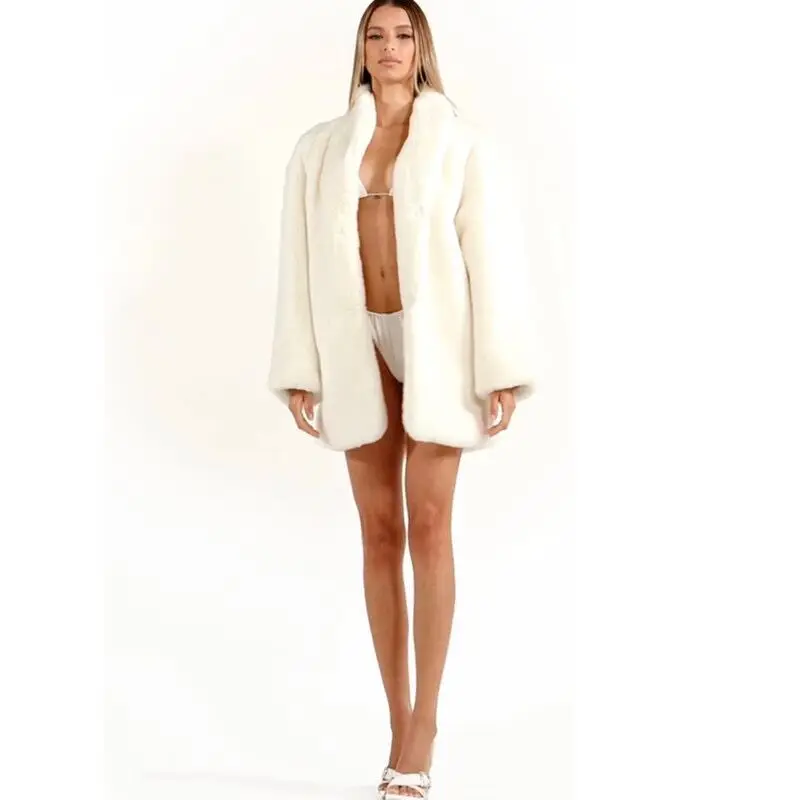 

Женское плотное теплое меховое плюшевое пальто, зимний модный однотонный кардиган, пальто с отложным воротником, женское повседневное Свободное пальто из искусственного меха с длинным рукавом