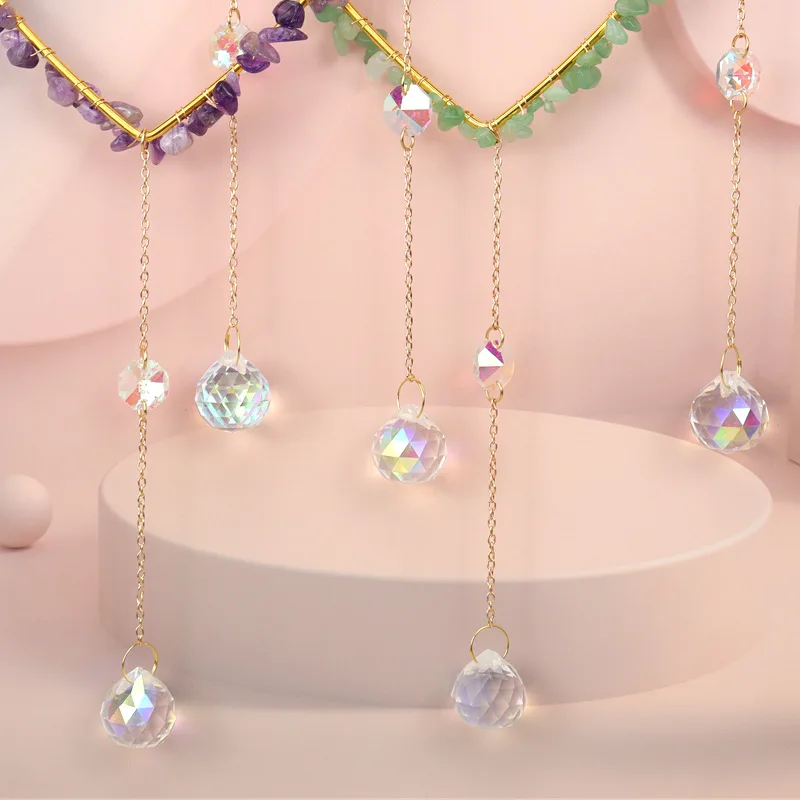 Handmade Heart Shaped Amethyst Gravel Sun Catcher Crystal Pendant Ornament Window Garden Lighting Decoration Hanging