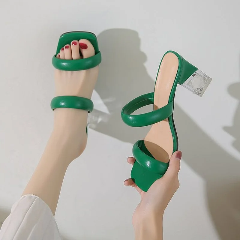 Womens Sandals Summer New Mules Shoes Fashion Woman Crystal Heel Slippers Casual High Heel Ladies Female Classics Modern Sandals