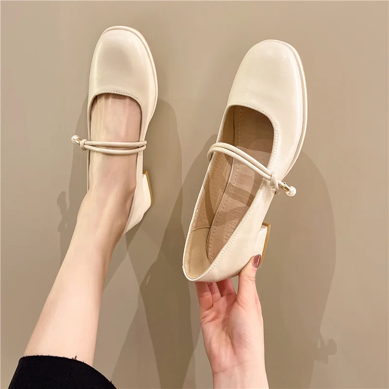 

Туфли женские на низком каблуке, удобные и элегантные, повседневные кроссовки с квадратным носком, Классическая обувь, 2022