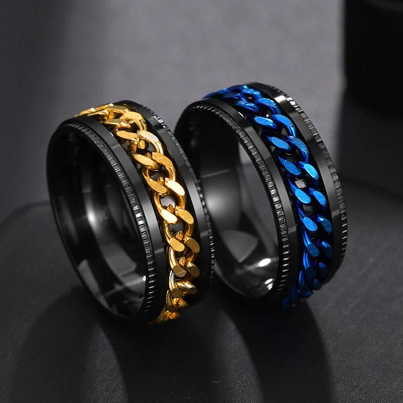 

NUOBING Cool Stainless Steel Rotatable Men Ring High Quality Spinner Chain Punk Women Charm Jewelry for Party Gift