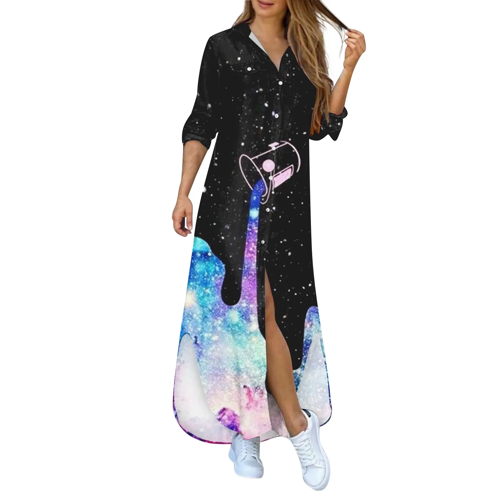 

Женские платья-рубашки с длинным рукавом, модные пикантные повседневные свободные блузки на пуговицах с принтом, классическое и универсаль...