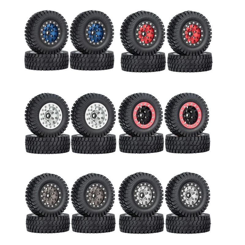 

4PCS 76Mm 1.55Inch Metal Beadlock Wheel Rims Tires Set For 1/10 RC Crawler Car Axial Yeti Jr RC4WD