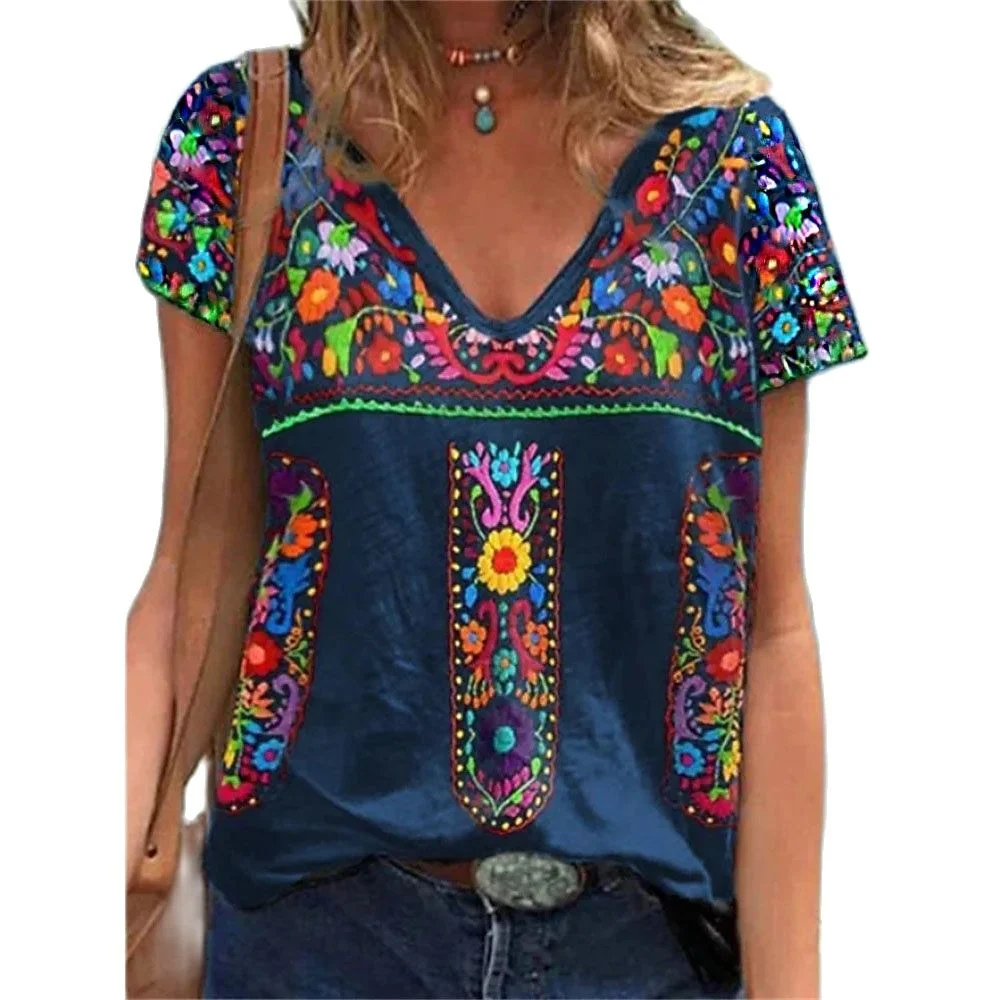 

Fashion 3D Print Shirt Flower Woman Clothing Street Shooting Top's Summer Women's T-shirt 2023 New Sexy V-neck Short-sleeved