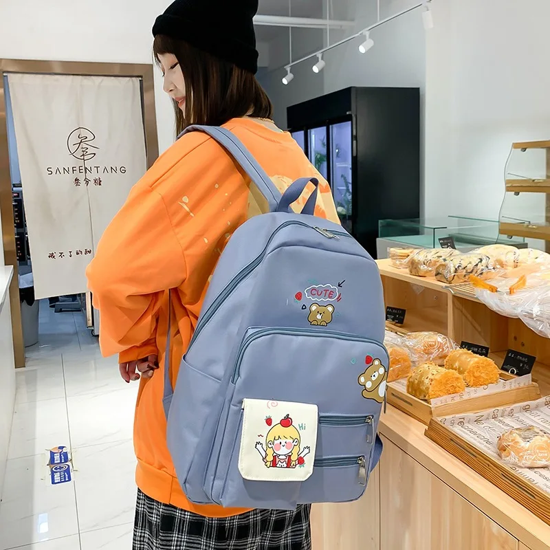 4 Pcs Set Harajuku Women Laptop Backpack Canvas School Bags For Teenage Girls Kawaii College Student Kids Book Bag Rucksack 2022