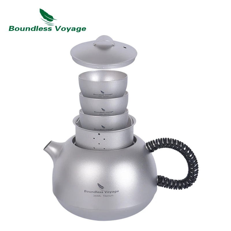 Boundless Voyage Titanium Teapot Cup Set with Filter Handle Lid Outdoor Camping Mini Kettle Coffee Tea Water Maker
