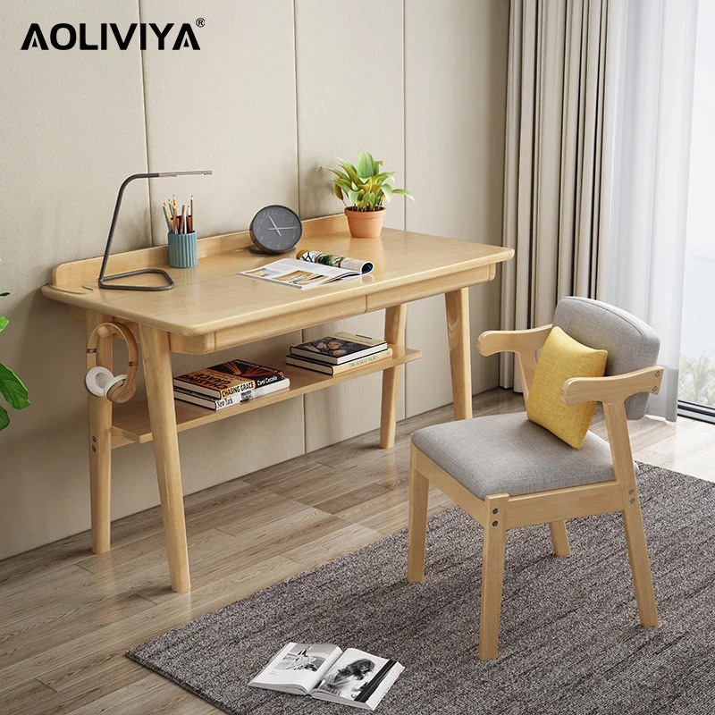 AOLIVIYA Modern Minimalist Solid Wood Desk Home Office Computer Desk Simple Study Primary School Students 2022 New