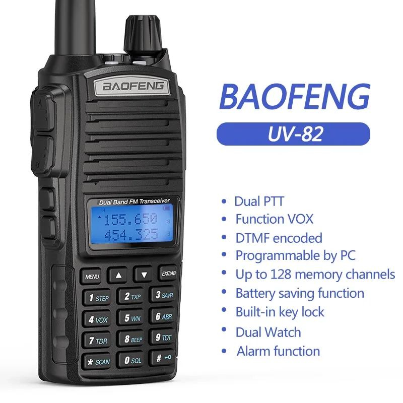 Real 8W Portable Radio Walkie Talkie Baofeng UV-82 Dual PTT Two-way Radio Vhf Uhf Amateur Radio Receiver UV82 Two Way Transmiter