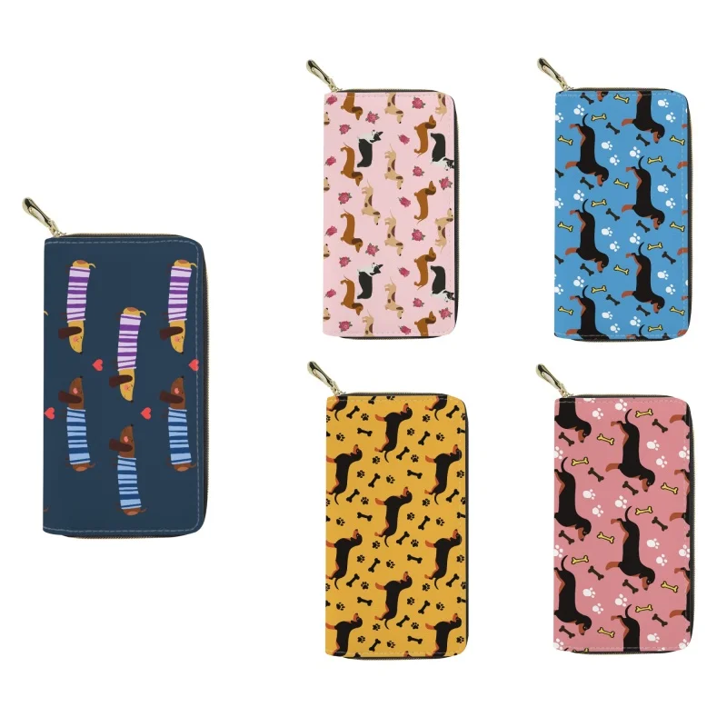 

Fashion Lovely Dachshund Dog Print Leather Wallets For Women Leather Female Credit Card Holders Zipper Clutch Hand Bag Purse
