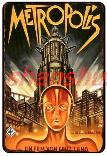 Постер немецкого фильма Metroplois 1930 цельнометаллический жестяной знак в стиле