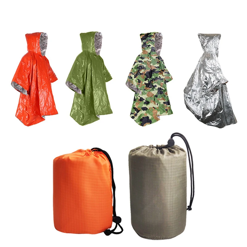 

Emergency Blanket Aluminum Film Poncho Raincoat Outdoor Survival Tool Warmer Blanket With Whistle Camping Equipment Survival Kit
