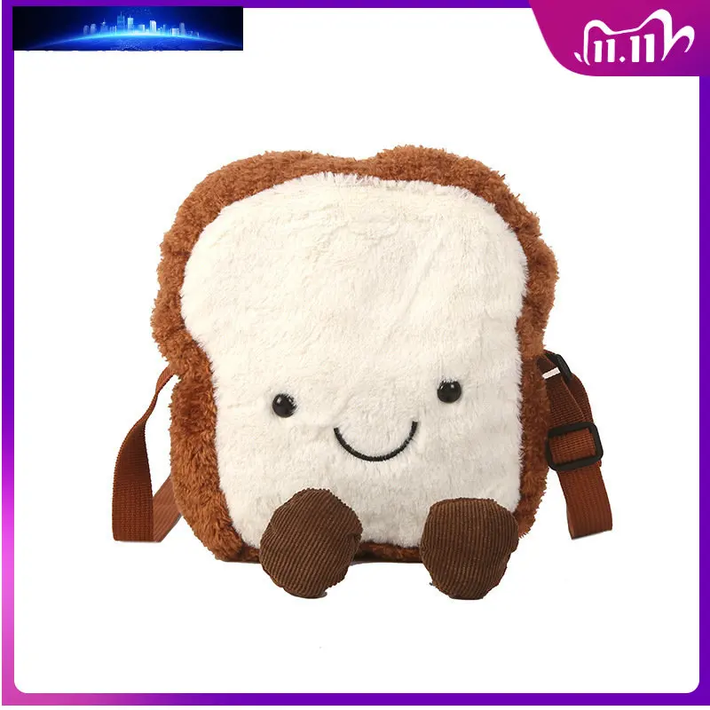 

Cute Bread Toast Plush Shoulder Bag Adult Mini Coin Card Holder Purse Earphone Lipstick Money Storage Crossbody Handbag рюкзак