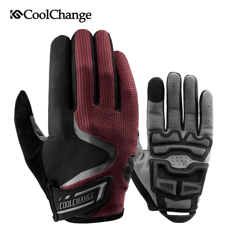 

Перчатки велосипедные Coolchange для мужчин/женщин, велосипедные митенки с полными пальцами, утолщенные противоударные гелевые вставки для лад...