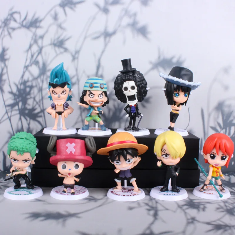 

9pcs/set 7-11CM Anime luffy Zoro Sanji Nami FRANKY BROOK Chopper PVC Action figure Model toys car Ornaments collection fans gift