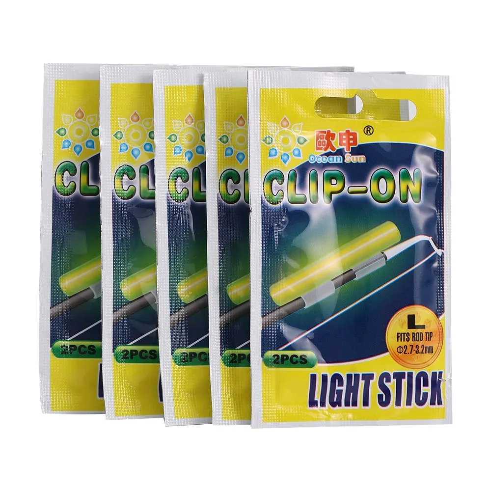 

5 packs 10pcs Luminous Clip On Fishing Rod Fluorescent Tackle Light Sticks Glow Stick Fishing Float Lightstick