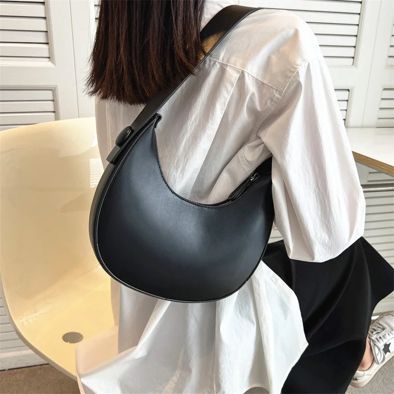 Solid Color Fashion Shoulder Bag for Women PU Leather Trend Versatile Handbags Underarm Bags Lady Sweet Tote with Zipper