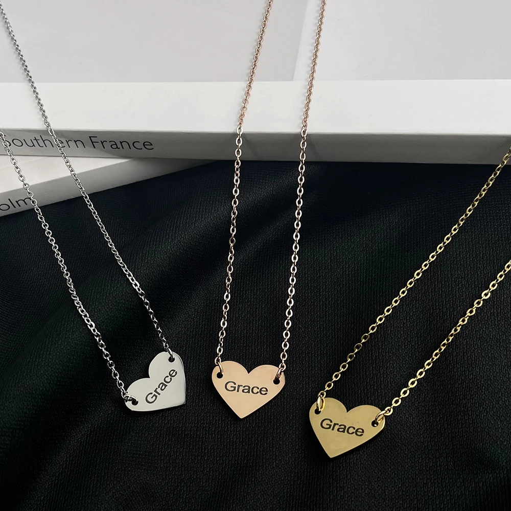 

Customized Engrave Name Women Necklace Personalized Fashion Simple Love Heart Pendant Jewelry Gifts for Girlfriend Collar Pareja