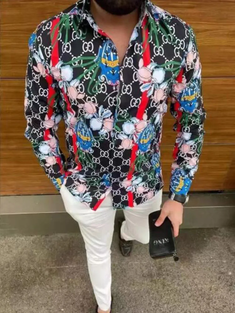 

2022 New Men's Hawaiian Street Fashion Long Sleeve Shirts