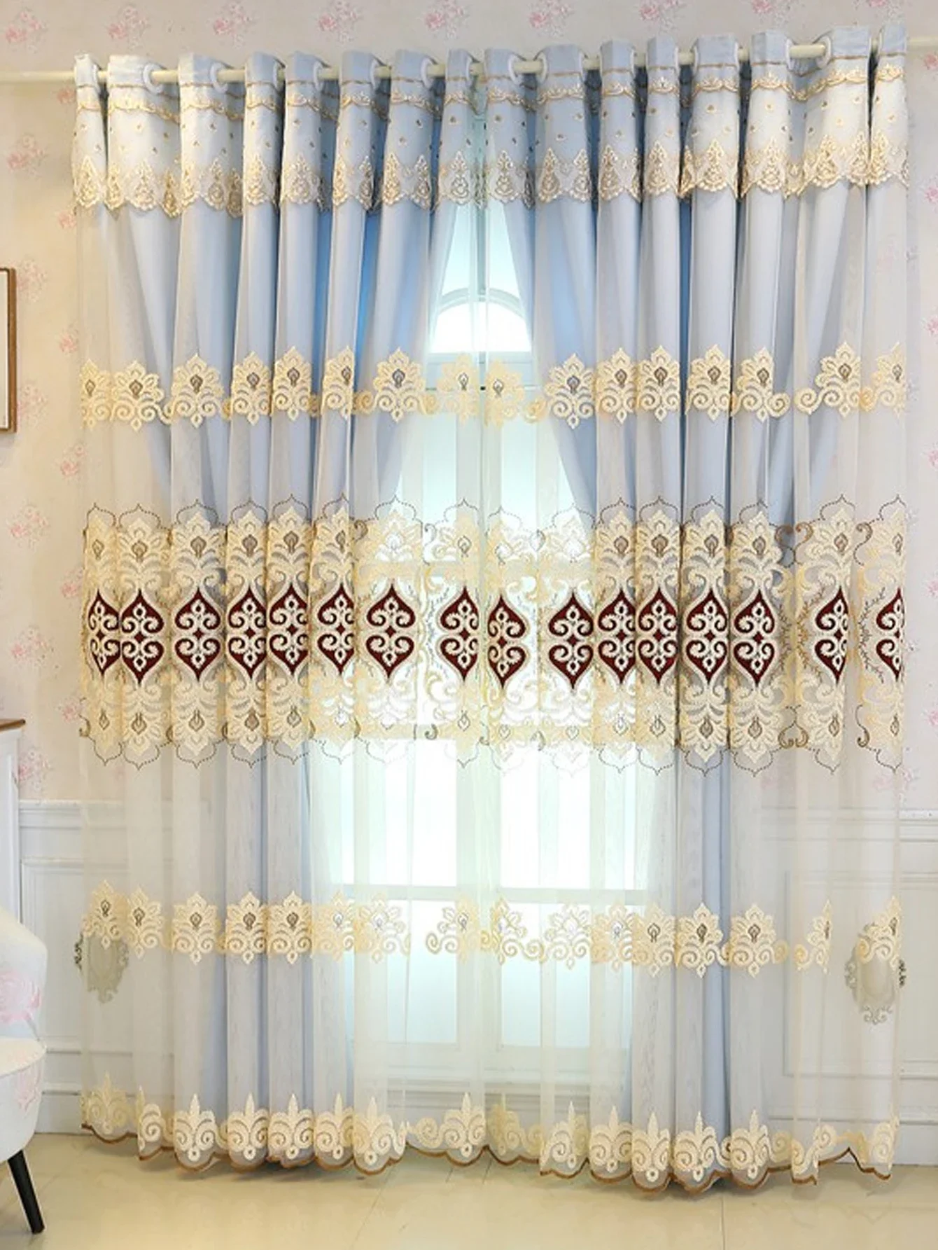 1 шт. новые высококачественные и атмосферные двухслойные шторы с вышивкой