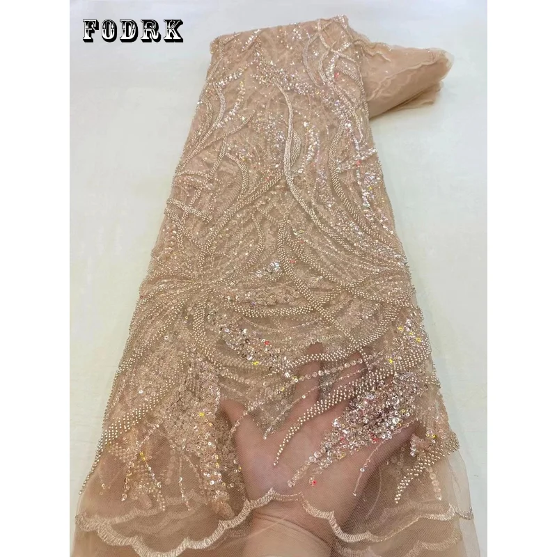 

Роскошная африканская кружевная ткань с блестками и бисером, нигерийская Свадебная вышивка для невесты, французское Тюлевое Шитье