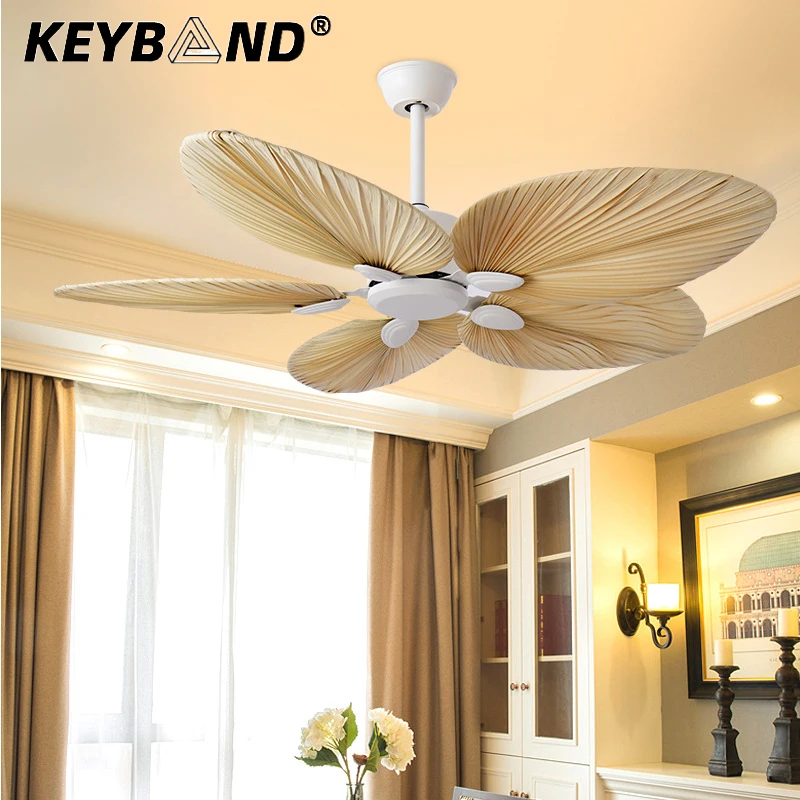 

52 Inch Tropical Ceiling Fan with Remote Control Decorative Palm Leaves Blades for Living Room Pavilion Winter Garden 110V 240V
