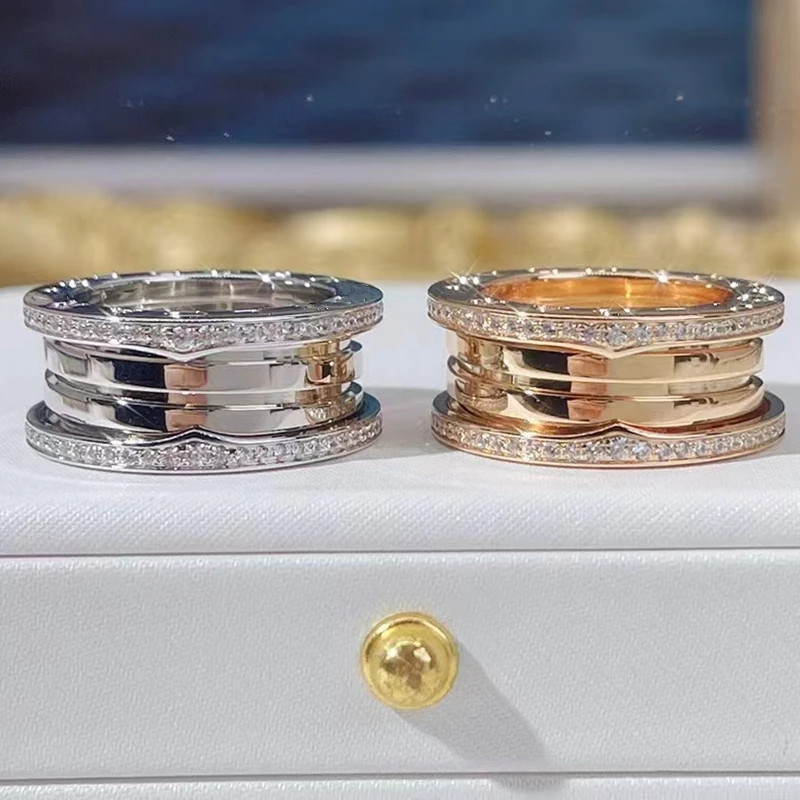 

Весеннее кольцо из серебра 925 пробы с золотым покрытием и бриллиантами в европейском и американском стиле мужская и женская модная трендовая брендовая бижутерия подарок