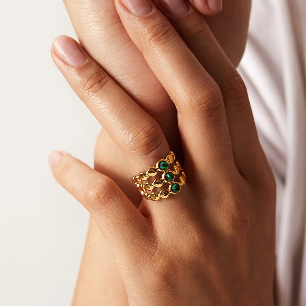 Кольцо Yori из нержавеющей стали с натуральным камнем золотое 18-каратное кольцо