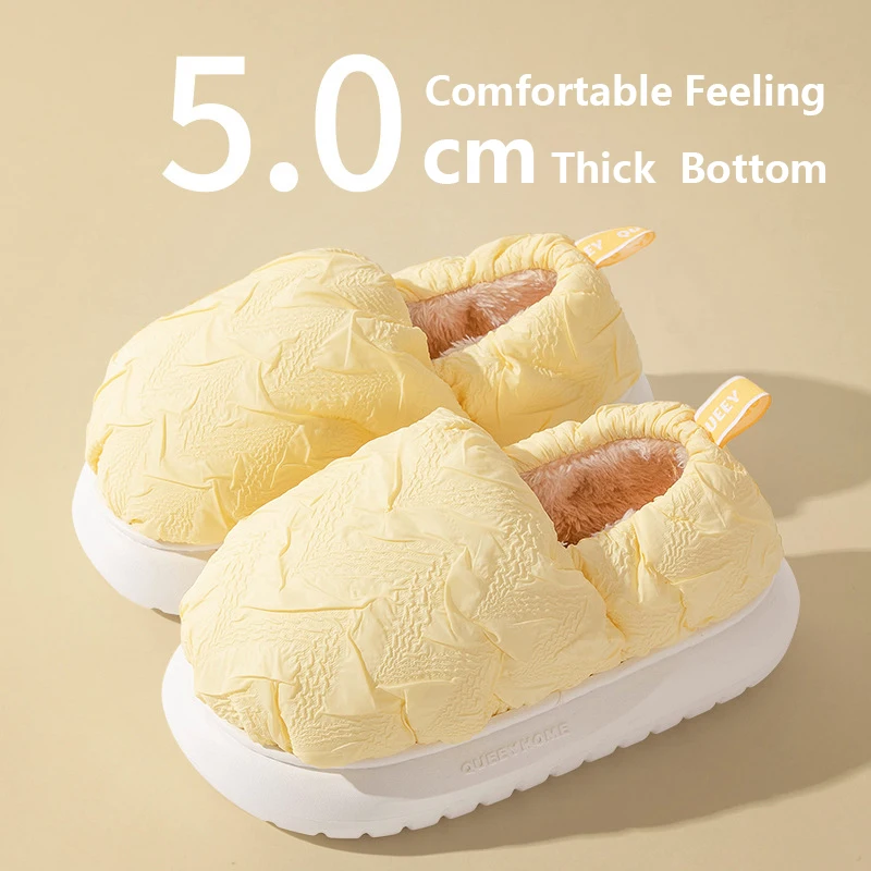 2022 Waterproof Non-slip Cotton Slippers Women's Autumn And Winter Down Warm Thick Bottom Household Indoor Cotton Men Slippers