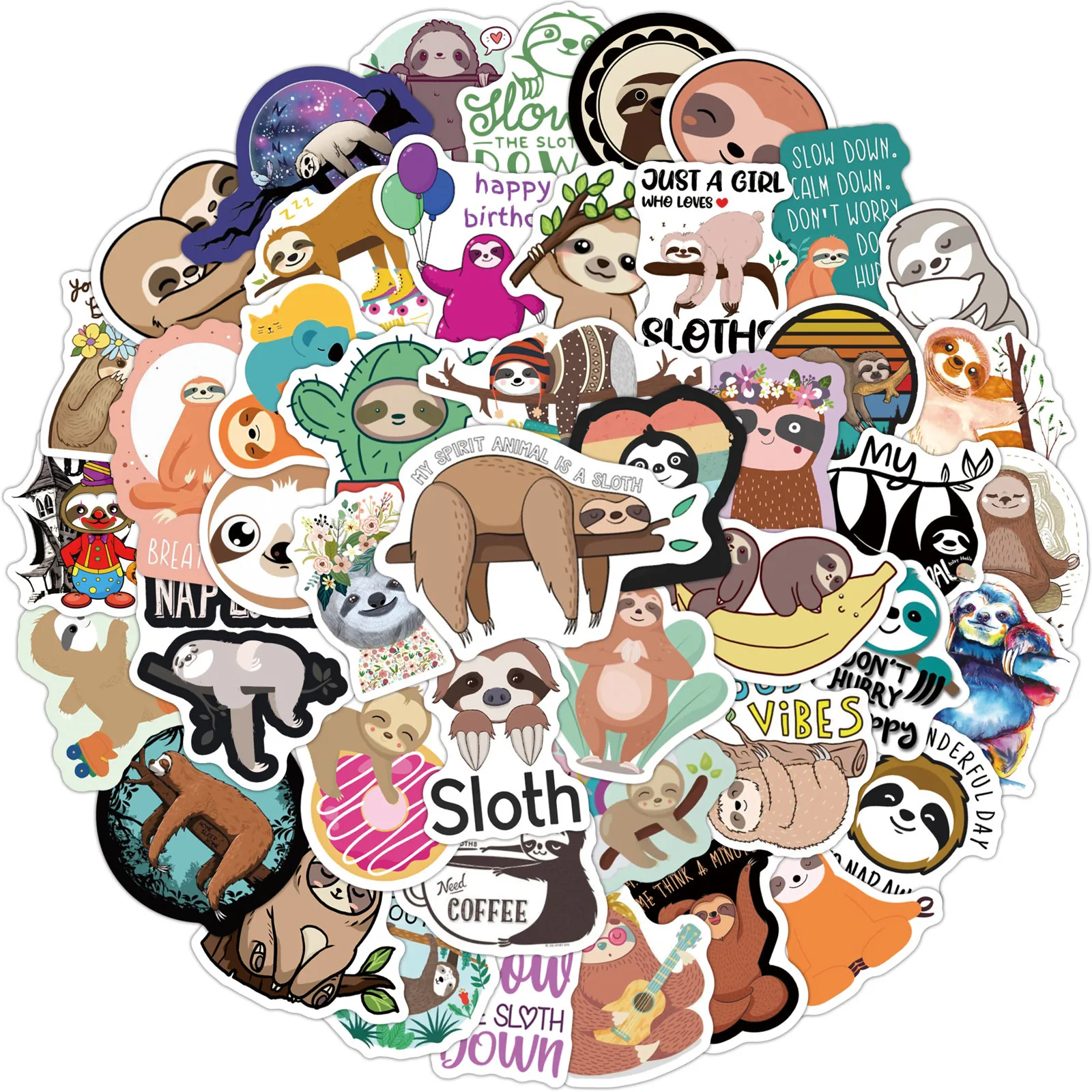 

10/30/50PCS Cool Popular Stickers Pack Skateboard Guitar Decoration DIY Laptop Waterproof Cartoon Cute Sloth Graffiti Wholesale