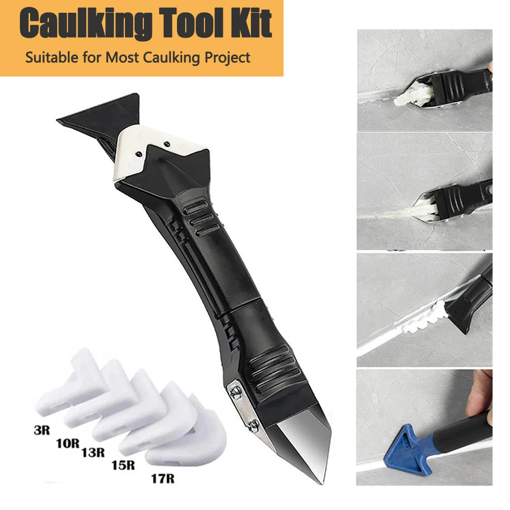 

5 in1 Silicone Scraper Glue Remover Knife Angle Beauty Crevice Spatula Tool Grout Scraper Kit Multifunction Coner Caulking Tool