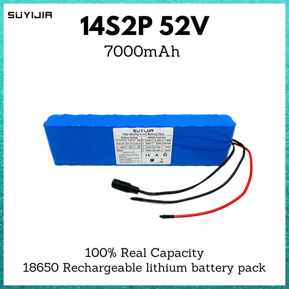 

14S2P 18650 52V 7000mah Lithium Batteries Pack Built-in Smart BMS for E-Bike Unicycle Scooter Wheel Chair with 58.8V 2A Charger