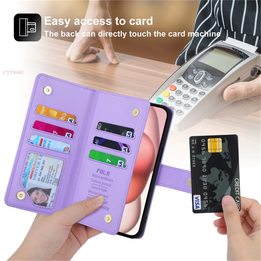 Кожаный чехол-кошелек с ремешком для OnePlus 11 11R роскошный чехол-книжка на молнии 9