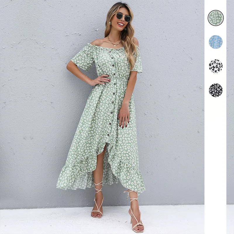 

Women Dresses 2023 Summer New Sexy Backless Off Shoulder Casual Loose Holiday Beach Dress Irregular Printed Sundress Female Robe