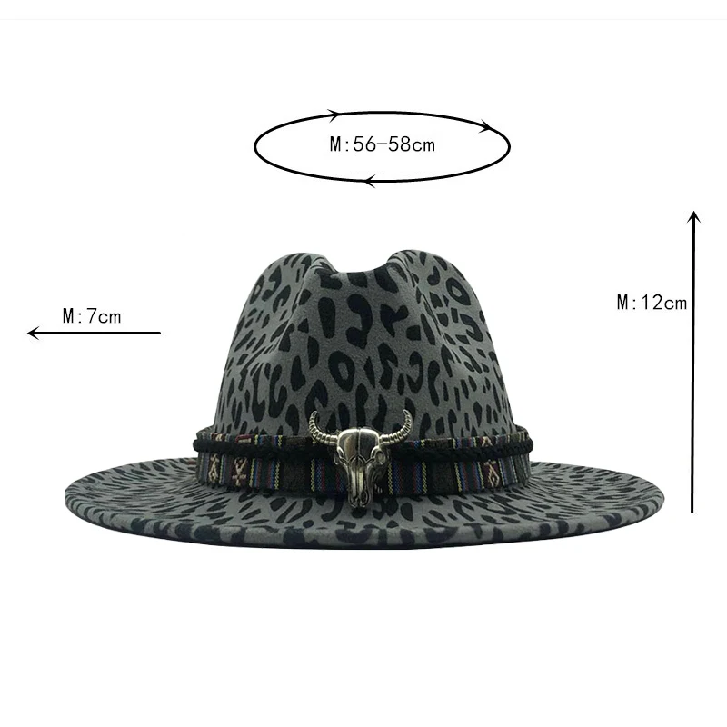 Шляпа Федора унисекс шерстяная шляпа с плоскими полями леопардовым принтом