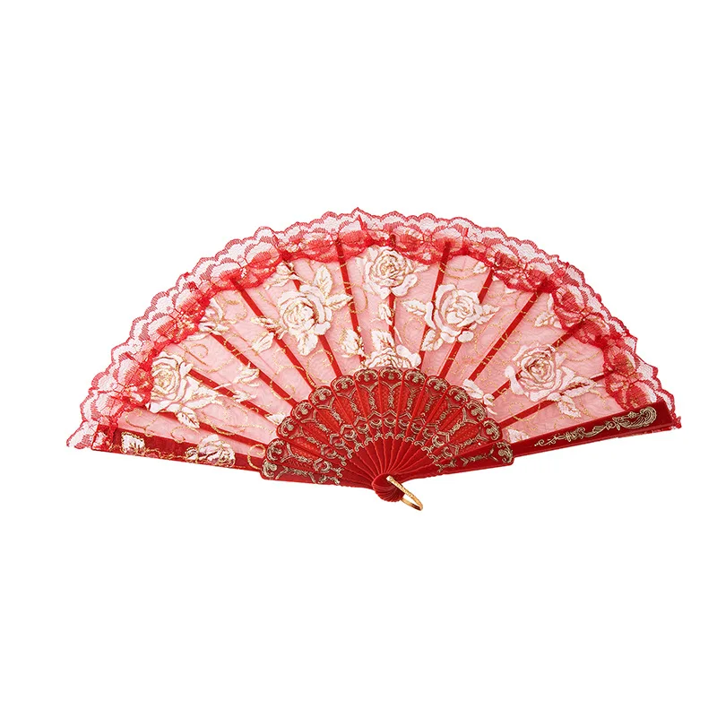 

New Rose Lace Women's Folding Fan Dance Fan for Wedding Parties and Events Favor Gift