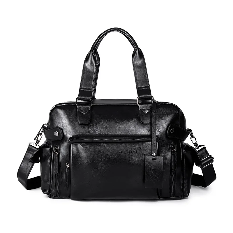 

Weysfor Male Leather Travel Bag Large Duffle Independent Shoes Storage Big Fitness Bags Handbag Bag Luggage Shoulder Bag Black