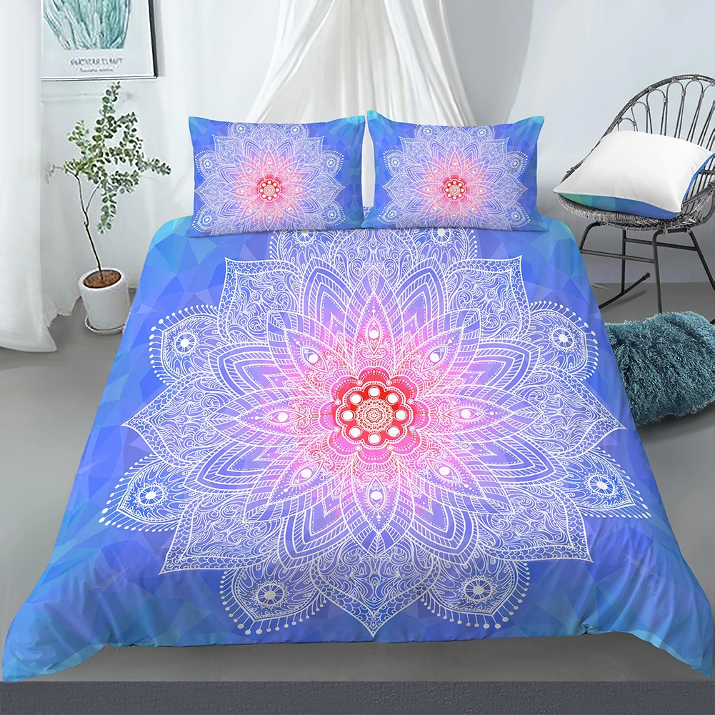 

Blue Peacock Printed King Twin Size Quilt Cover With Pillowcase Soft Comforter Cover 3PCS Bedding Set Queen Full