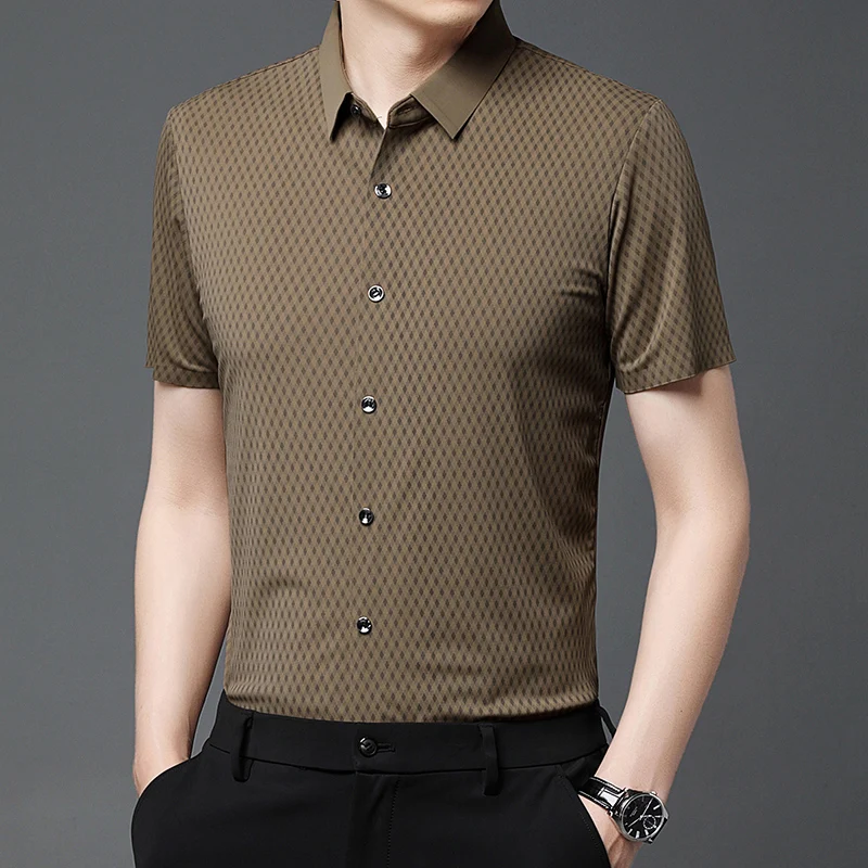 

Mens Lapel T-shirt Summer Breathable Thin Slim Fit Polo Shirts Quick Dry Soft Business Casual Shirt Homme Tops High Quality