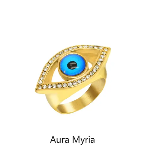 Модные золотые кольца из нержавеющей стали для женщин и мужчин, блестящие циркониевые кристаллы, синие кольца на костяшки глаза, ювелирные изделия в стиле панк