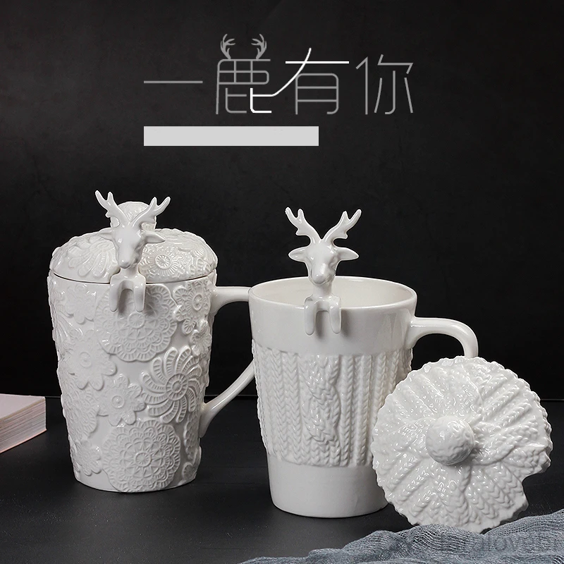 320ML, Porcelain Reindeer Snowflake Deisgn Coffee Mug, Christmas Mug, Taza Cafe Tea Cup, Funny Ceramic Mug, Tumblers Cute Gift
