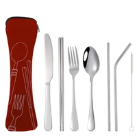stainless steel cutlery 7 piece set outdoor travel convenient cutlery set knife dessert fork tea spoon kitchen tableware
