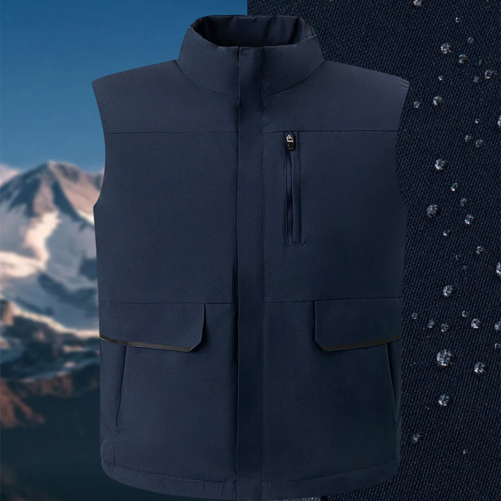 Зимний мужской уличный ветрозащитный флисовый съемный жилет с капюшоном теплый