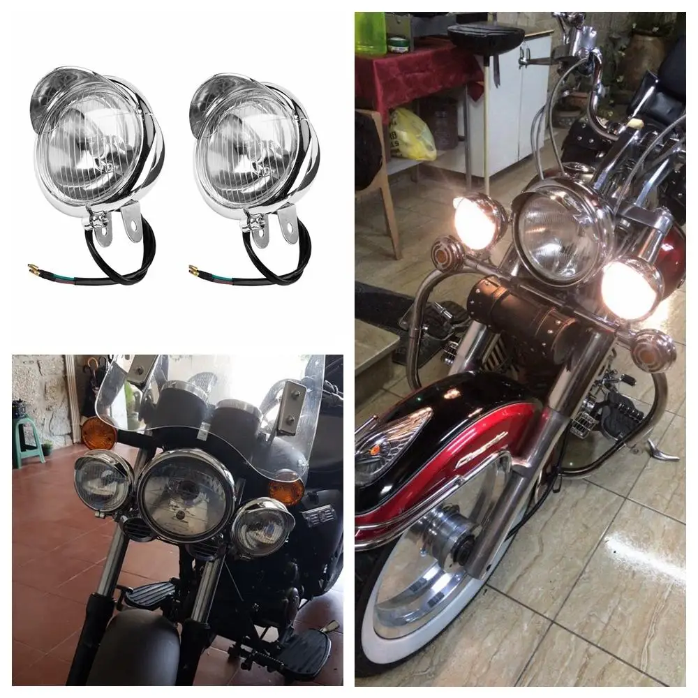 

12v Universal Chrome Color ABS Motorcycle Fog Lights Headlight Lamp