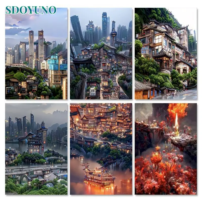 

SDOYUNO Frame Pictures By Numbers City Landscape Acrylic Paint Digital Painting On Canvas Handpainted For Home Decor Artwork