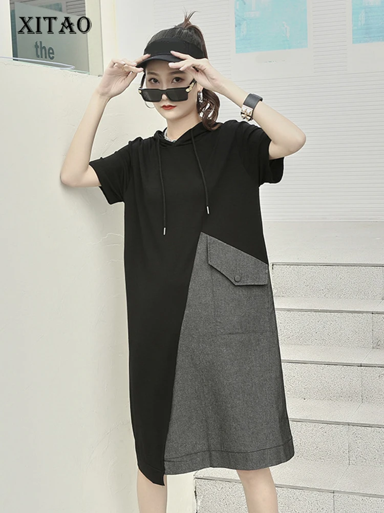 

XITAO лоскутное платье для женщин Корея 2022 Лето Новое поступление индивидуальное модное свободное Повседневное платье с круглым вырезом и ко...